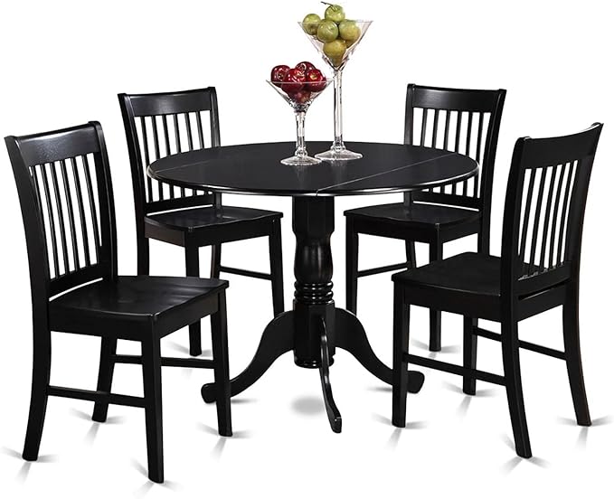 East West Furniture Dublin 5 Piece Dinette Set for 4 Includes a Round Room Table with Dropleaf and 4 Kitchen Dining Chairs, 42x42 Inch, DLNO5-BLK-W - LeafyLoom
