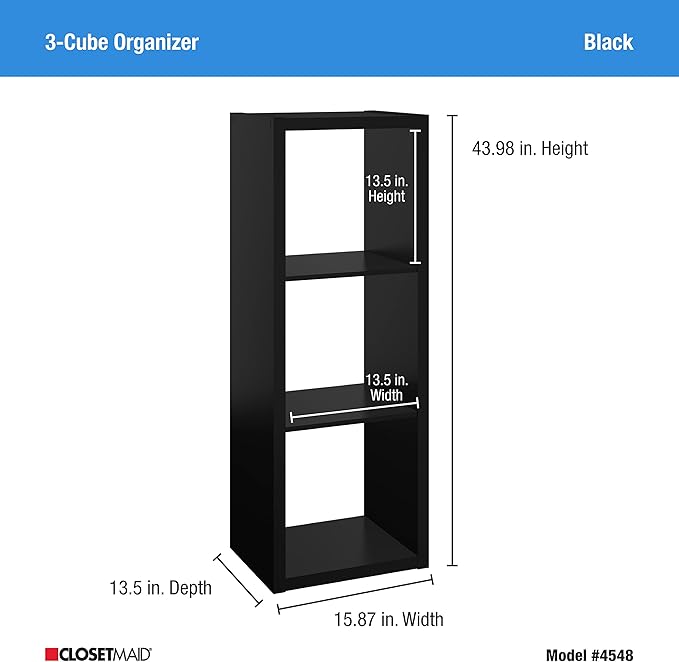 ClosetMaid 4548 Decorative Open Back 3-Cube Storage Organizer, Black - LeafyLoom