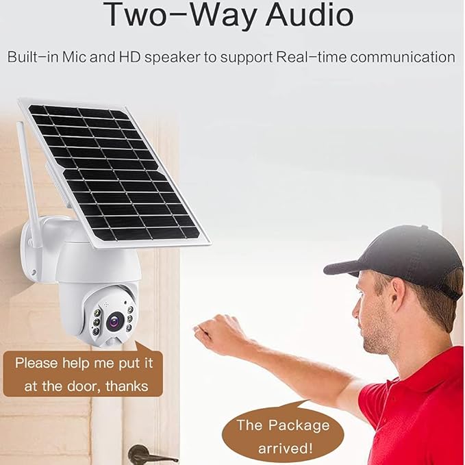 100% Wire-Free Wireless Rechargeable Battery Solar Powered Outdoor 1080P Pan Tilt WiFi Security Camera PIR Motion Recording Two-Way Audio IP65 Weatherproof Night Vision Built-in SD Slot Alptop