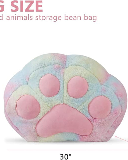 Stuffed Animal Storage Bean Bag Chair Cover for Kids Tie Dye Cat's Paw Bean Bag Cushion for Girls Large Size Toy Organizer Cover Only Without Filling - LeafyLoom