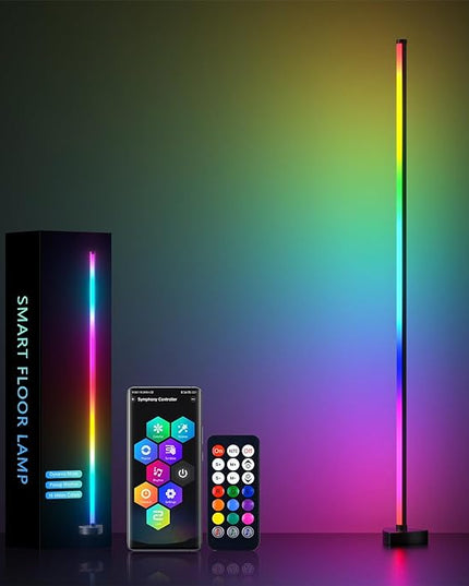 MIHEAL LED Corner Floor Lamp, RGBWW LED Standing Lamp with App & Controller Control, Music Synic Mood Tall Lamp with Speed & Brightness Adjustable for Restaurant Yard Garden - LeafyLoom