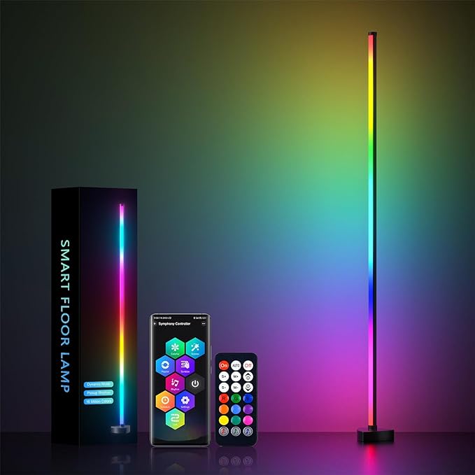 MIHEAL LED Corner Floor Lamp, RGBWW LED Standing Lamp with App & Controller Control, Music Synic Mood Tall Lamp with Speed & Brightness Adjustable for Restaurant Yard Garden - LeafyLoom
