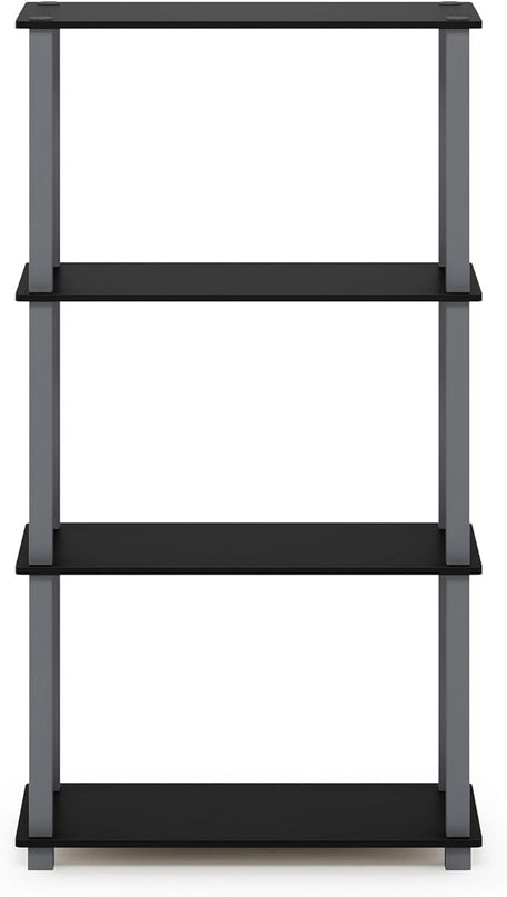 Furinno Turn-N-Tube 4-Tier Multipurpose Shelf Display Rack, Square Tube, Black/Grey - LeafyLoom