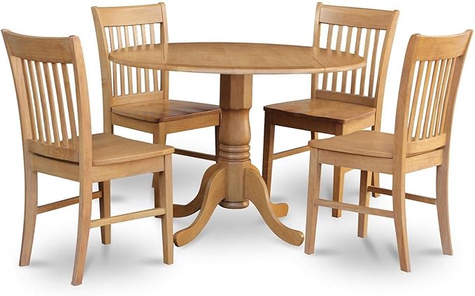 East West Furniture DLNO5-OAK-W Dublin 5 Piece Modern Set Includes a Round Wooden Table with Dropleaf and 4 Dining Chairs, 42x42 Inch - LeafyLoom