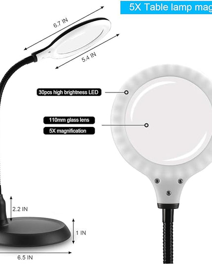 Magnifying Glass Lamp,5X Magnifier LED Light and Flexible Neck,Magnifying Lamp USB Powered,Perfect for Reading,Hobbies,Task Crafts or Workbench - LeafyLoom