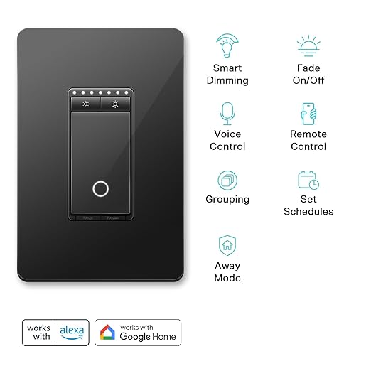 Kasa Smart Dimmer Switch HS220, Single Pole, Needs Neutral Wire, 2.4GHz Wi-Fi Light Switch Compatible with Alexa and Google Home, UL Certified, No Hub Required, Black KasaSmartbyTP-Link