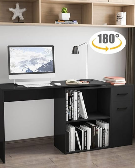 L-Shaped Rotating Computer Desk with Storage Shelves 68 inch Home Office Desk Corner with Drawers and File Cabinet Multipurpose Study Writing Table for Bedroom Small Space Black - LeafyLoom