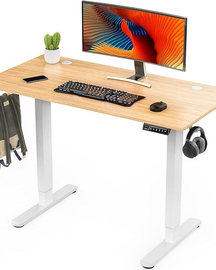 Sweetcrispy Electric Standing Desk, 40 x 24in Adjustable Height Electric Stand up Desk Standing Computer Desk Home Office Desk Ergonomic Workstation with 3 Memory Controller, Bamboo Texture - LeafyLoom
