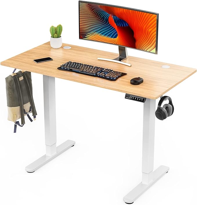 Sweetcrispy Electric Standing Desk, 40 x 24in Adjustable Height Electric Stand up Desk Standing Computer Desk Home Office Desk Ergonomic Workstation with 3 Memory Controller, Bamboo Texture - LeafyLoom