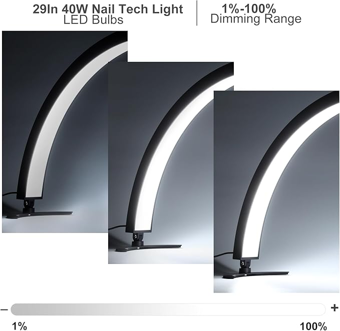 Large Half Moon LED Light for Table Nail Desk with Phone Stand, Upgrade Arch Light for Nail Techs with Wire Controller and Remote for Nails Tech Manicure - LeafyLoom