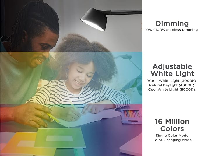 BLACK+DECKER Verve Designer LED Clamp Light, Fits Shelves, Cubicles & Headboards, True White LED + 16M RGB Colors - LeafyLoom