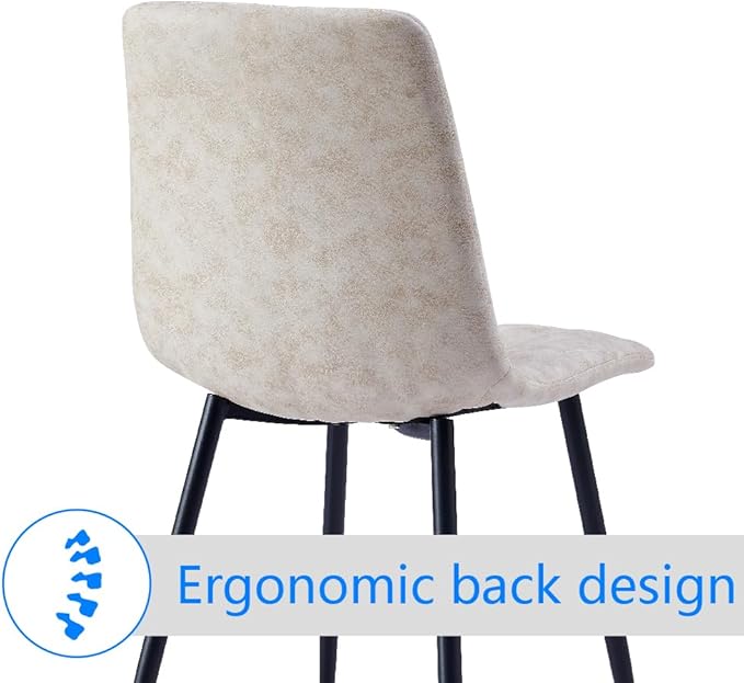 4 Set of Dining Chairs, Metal Frame Dining Chair for Kitchen Room,Technology Cloth Seat Chair for Living Room, Bedroom(Beige) - LeafyLoom