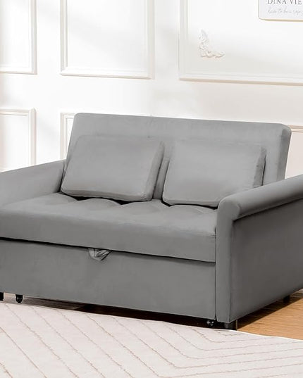 COMHOMA 55" Sleeper Sofa Bed, 3-in-1 Pull Out Couch with Adjustable Backrest and Pillows, Convertible Sleeper Couch for Living Room and Office (Grey) - LeafyLoom