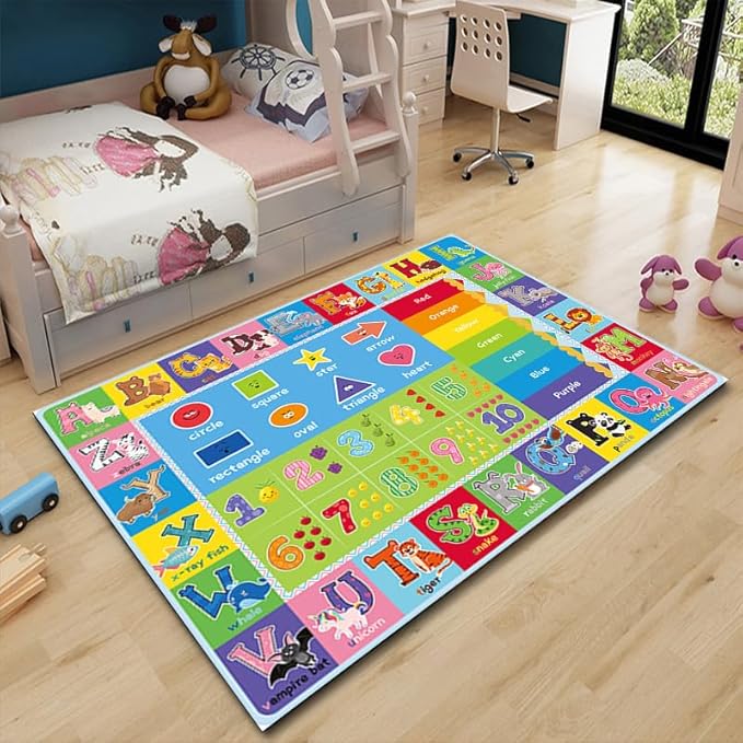 ABC Carpet,Kids Carpet for Playroom, Classroom Floor Play Mat for Kids,Preschool Rugs wtih ABC, Numbers, Animals, Extra Large Thick (78.7X59 Inch) - LeafyLoom