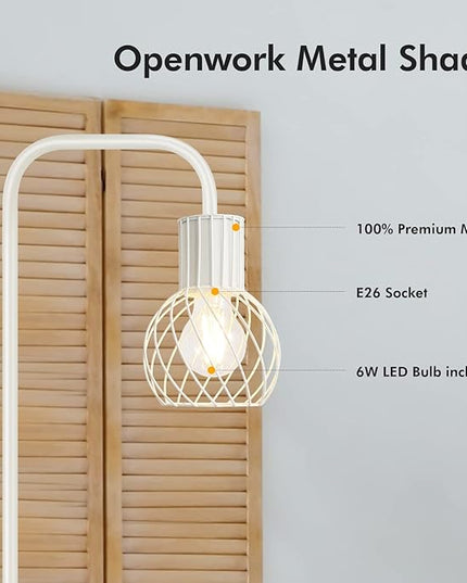 Industrial Floor Lamp, White Standing Lamp Modern with 6W LED Bulb, Foot Switch, Metal Tall Floor Lamps for Living Room, Bedroom, Office, Den, Vintage Stand Up Light, Minimalist Mid Century Pole Lamp - LeafyLoom