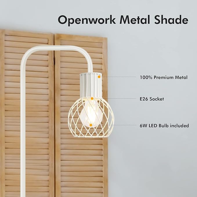 Industrial Floor Lamp, White Standing Lamp Modern with 6W LED Bulb, Foot Switch, Metal Tall Floor Lamps for Living Room, Bedroom, Office, Den, Vintage Stand Up Light, Minimalist Mid Century Pole Lamp - LeafyLoom