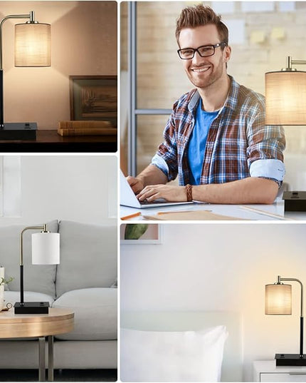 Set of 2 Touch Control Table Lamp 3-Way Dimmable Bedside Nightstand Lamp with USB Type C Port 1 AC Outlet Desk Lamp with Fabric Shade for Bedside, Office, Dorm(2 Bulb Included) - LeafyLoom