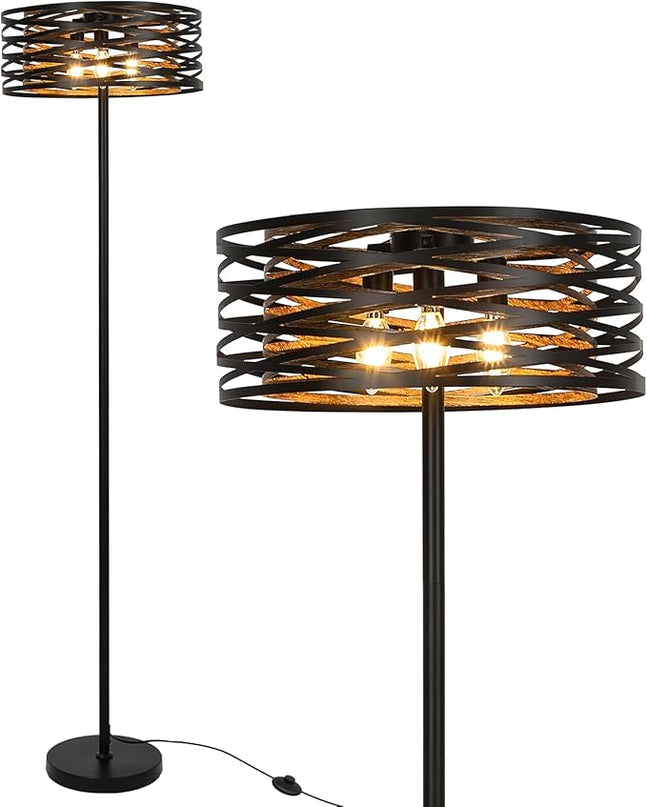 Industrial Floor Lamp for Living Room, Farmhouse Floor Lamps for Living Room Bright Lighting, Vintage Rustic Floor Lamp with Double Shades, Tall Standing Lamp for Bedroom, Office(Black) - LeafyLoom