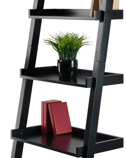 Winsome Bellamy 5-Shelf 69"H Leaning Bookcase, Black (29553) - LeafyLoom