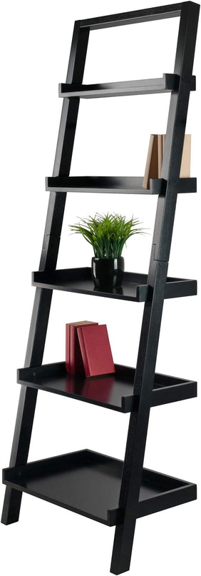 Winsome Bellamy 5-Shelf 69"H Leaning Bookcase, Black (29553) - LeafyLoom