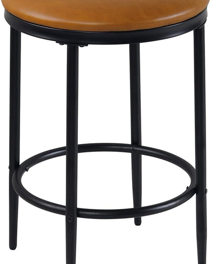 HomePop Upholstered Metal Barstool, Fabric Side Chairs for Dining Room, Kitchen and Living Room - Carmel Brown Faux Leather - LeafyLoom