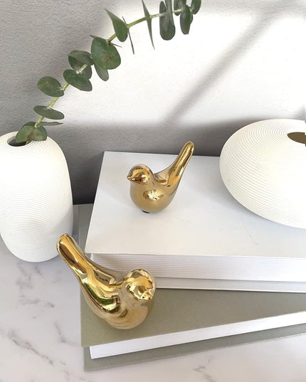 Gold Bedroom Decor Aesthetic, Shelf Decor Birds for Living Room Decor, Small Animal Figurines Decorations for Living Room Home Office Bookshelf TableTop - LeafyLoom