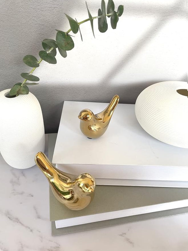 Gold Bedroom Decor Aesthetic, Shelf Decor Birds for Living Room Decor, Small Animal Figurines Decorations for Living Room Home Office Bookshelf TableTop - LeafyLoom