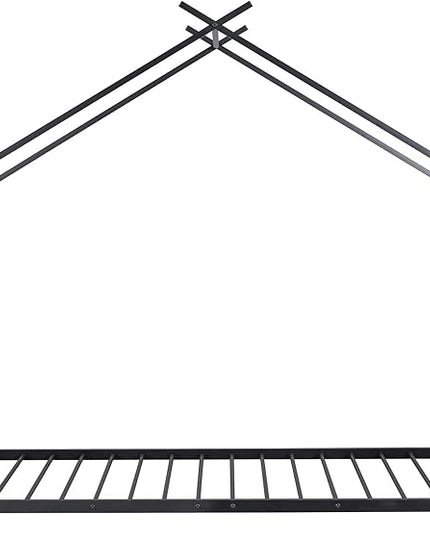 Twin Size Kids Montessori Floor Bed,House Bed Frame with High Headboard,Twin Floor Bed with Roof for Boys Girls,Floor Bed Metal Frame (Black) - LeafyLoom