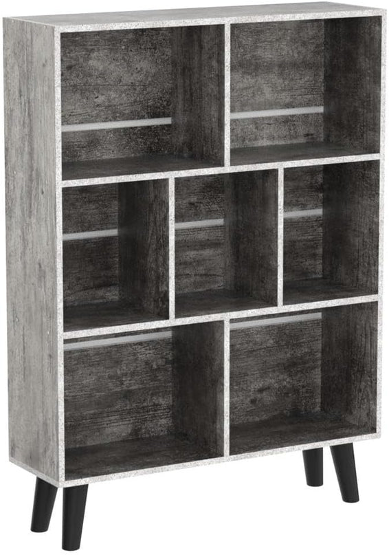 LEYAOYAO Bookshelf Cube Storage Organizer,3 Tier Bookcase with Legs,Modern Wood Open Shelf,Dirty Grey Bookshelves,Free Standing Display Short Book Shelves for Narrow Space,Bedroom,Living Room,Office - LeafyLoom