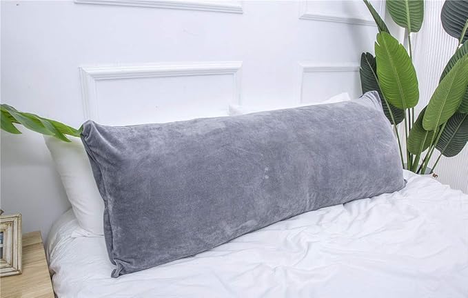 Full Body Pillow, Large Bed Sleeping Pillow for Adults and Side Sleeper, Long Pillow Insert with Velvet Cover, 20x54 Inches (Blue Grey) - LeafyLoom