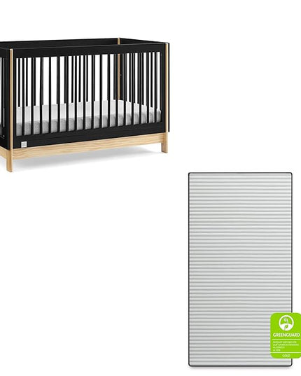 babyGap by Delta Children Tate 4-in-1 Convertible Crib TrueSleep Crib and Toddler Mattress (Bundle), Ebony/Natural - LeafyLoom