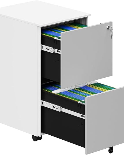 YITAHOME 2-Drawer File Cabinet with Lock, Metal Mobile File Cabinet with Lock, Filing Cabinet Under Desk Fits Legal/Letter for Home/Office, Fully Assembled, Grey and White - LeafyLoom
