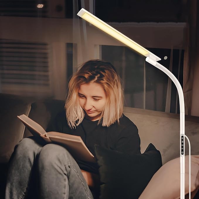 LED Floor Lamp, Floor Lamps for Living Room with Night Light & 5 Colors & 5 Brightness, Adjustable Gooseneck Floor Reading Lamp with Remote & Touch Control, Tall Standing Floor Lamp for Bedroom Office - LeafyLoom