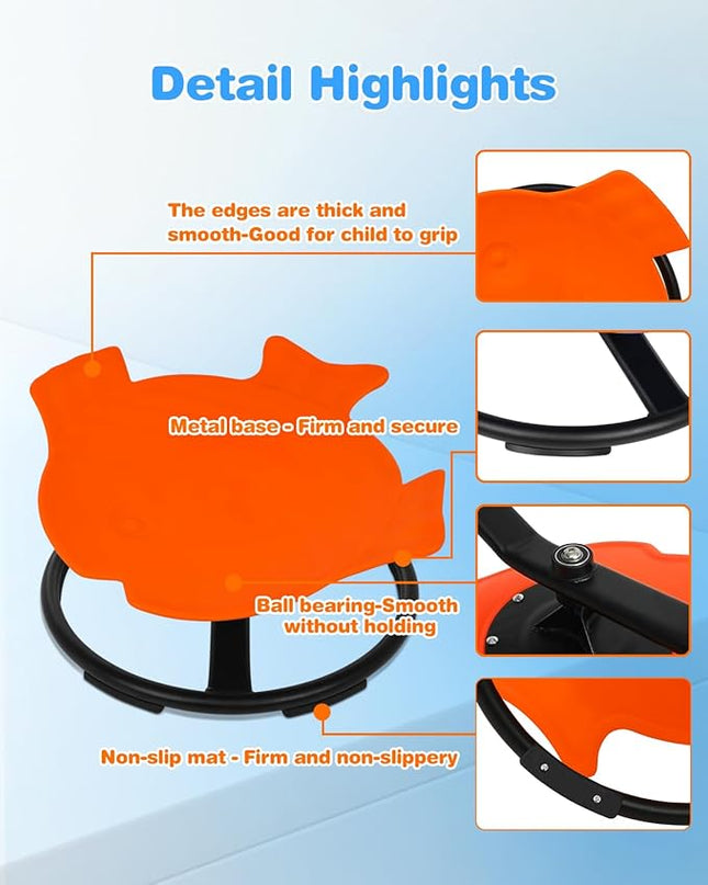 Swivel Chair for Kids, Kids Spinning Chair, Spin Sensory Chair Orange Wobble Stool for Kids Improving Physical Coordination Child Age 3+, Non-Slip Metal Base Ideal Companion for Autism Children - LeafyLoom