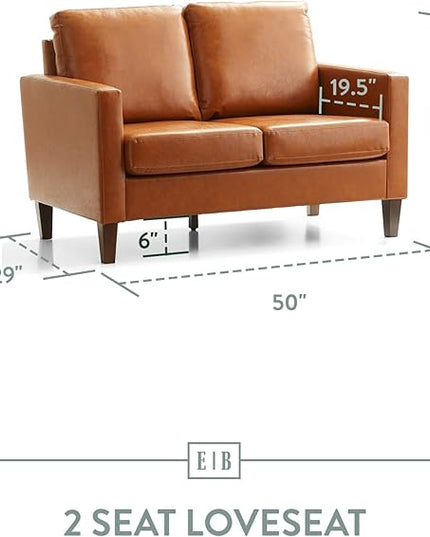 Edenbrook Archer Upholstered Loveseat - Camel Faux Leather Loveseat - Living Room Furniture - Small Loveseat - Mid Century Modern Loveseat - Seats Two - LeafyLoom