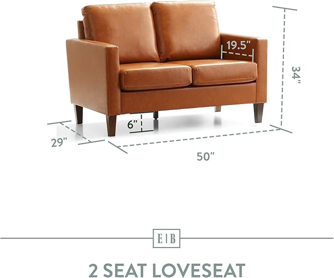 Edenbrook Archer Upholstered Loveseat - Camel Faux Leather Loveseat - Living Room Furniture - Small Loveseat - Mid Century Modern Loveseat - Seats Two - LeafyLoom