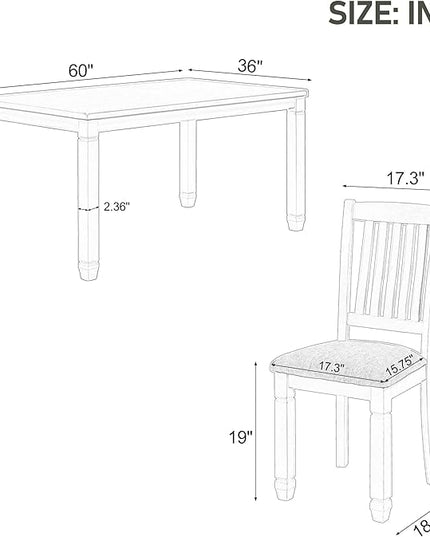 7-Piece Table Set for 6 Wood Dining&Table and 6 Upholstered Chairs with Shaped Legs for Dining Room, Gray+White - LeafyLoom