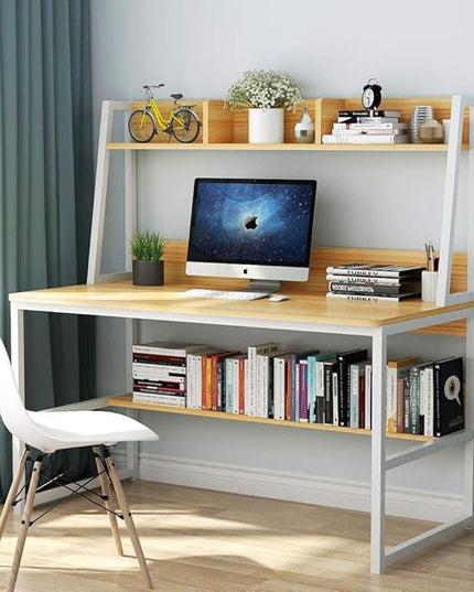 Tribesigns Computer Desk with Hutch, 47 inches Home Office Desk with Space Saving Design with Bookshelf for Small Spaces (Light Walnut, 47) - LeafyLoom