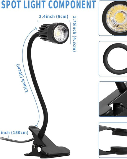 EAGLOD LED Clamp Clip on Light Desk Lamp, 3w Clip Bedside Lamp Clamp,360°Flexible Gooseneck Night Lights, Reading Lighting,Table Lamp for College Dorm,Home,Nail Art,Tattoo Lamp 2Pack - LeafyLoom