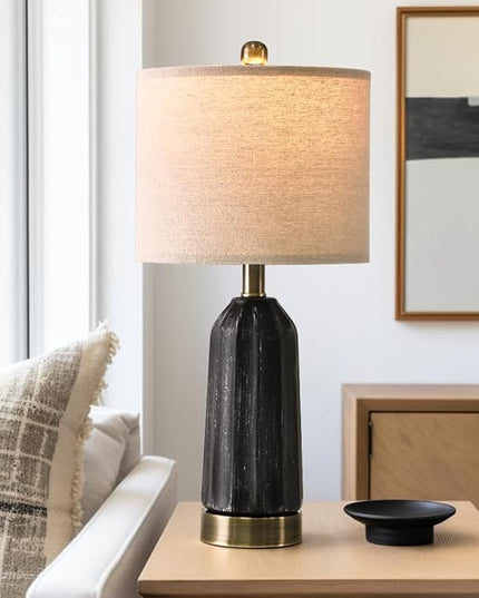 20.25" - Modern Ceramic Bedside Lamp with USB C+A Charging Ports, Table Lamp for Living Room, Bedroom, Nightstand Lamp, Farmhouse Table Lamp (Black)-Single - LeafyLoom