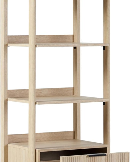 Walker Edison Modern Narrow Open Bookshelf Bottom, 22 Inch, One-Drawer Coastal Oak - LeafyLoom