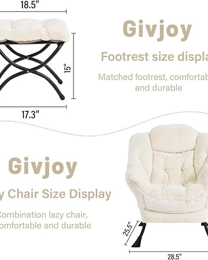Plush Lazy Chair and Ottoman, Large Contemporary Accent Lounge Chair with Armrests and a Side Pocket, Modern Leisure Upholstered Sofa Reading Armchair with Footrest for Bedroom, Living Room - LeafyLoom