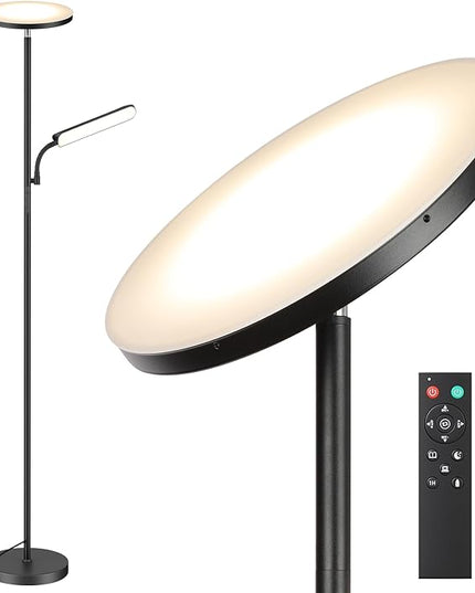 LED Floor Lamp, 48W 4000LM Super Bright Torchiere Floor Lamp with Adjustable Reading Light, Dimmable Standing Lamp with Remote & Touch Control - LeafyLoom