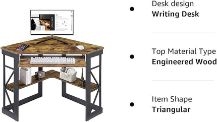 VECELO Corner Computer Desk 41 x 30 inches with Smooth Keyboard & Storage Shelves for Home Office Workstation, Antique Brown - LeafyLoom