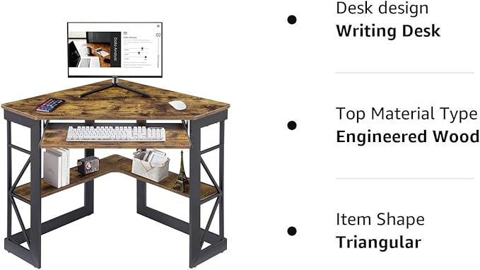 VECELO Corner Computer Desk 41 x 30 inches with Smooth Keyboard & Storage Shelves for Home Office Workstation, Antique Brown - LeafyLoom