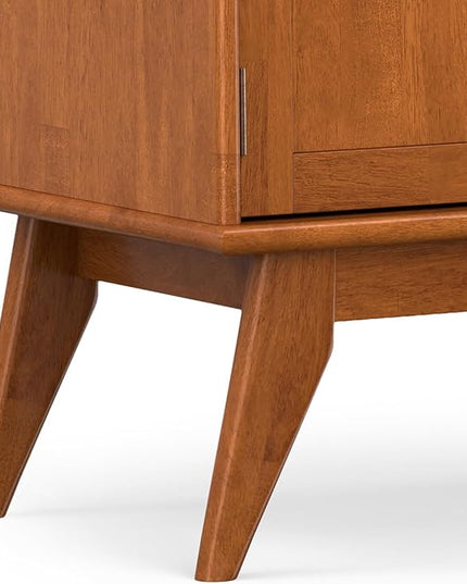 SIMPLIHOME Draper Solid Hardwood Wide Mid Century Modern Media Stand for TVs up to 80 inches for The Living Room and Entertainment Center, 72 inch, Teak Brown - LeafyLoom