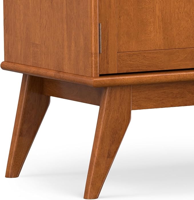 SIMPLIHOME Draper Solid Hardwood Wide Mid Century Modern Media Stand for TVs up to 80 inches for The Living Room and Entertainment Center, 72 inch, Teak Brown - LeafyLoom