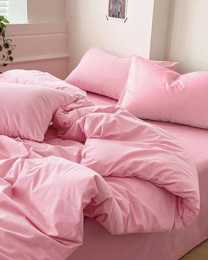 ETDIFFE Pink Queen Size Comforter, 3 Piece Aesthetic Modern Bedding Set - Soft & Lightweight All Season Microfiber Down Alternative Bed Comforter with 2 Pillow Shams for Women Girls - LeafyLoom