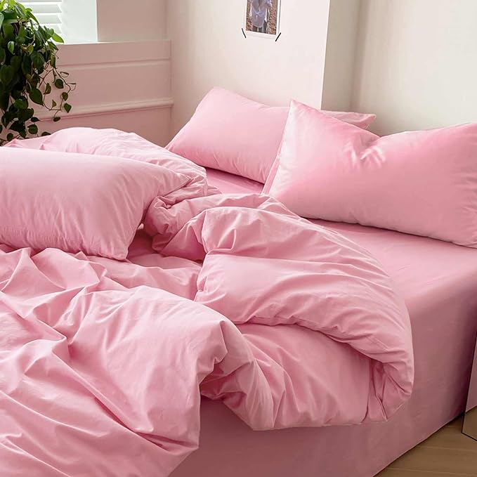 ETDIFFE Pink Queen Size Comforter, 3 Piece Aesthetic Modern Bedding Set - Soft & Lightweight All Season Microfiber Down Alternative Bed Comforter with 2 Pillow Shams for Women Girls - LeafyLoom
