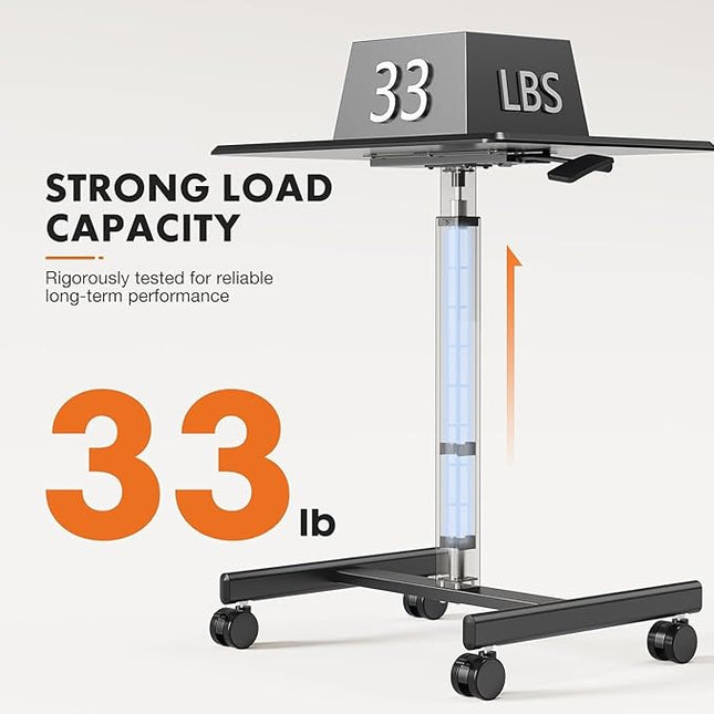 edx Mobile Small Stading Desk - Sit Stand Desk, Portable Rolling Laptop Desk with Lockable Wheels, Computer Workstations, Adjustable Height, Black - LeafyLoom